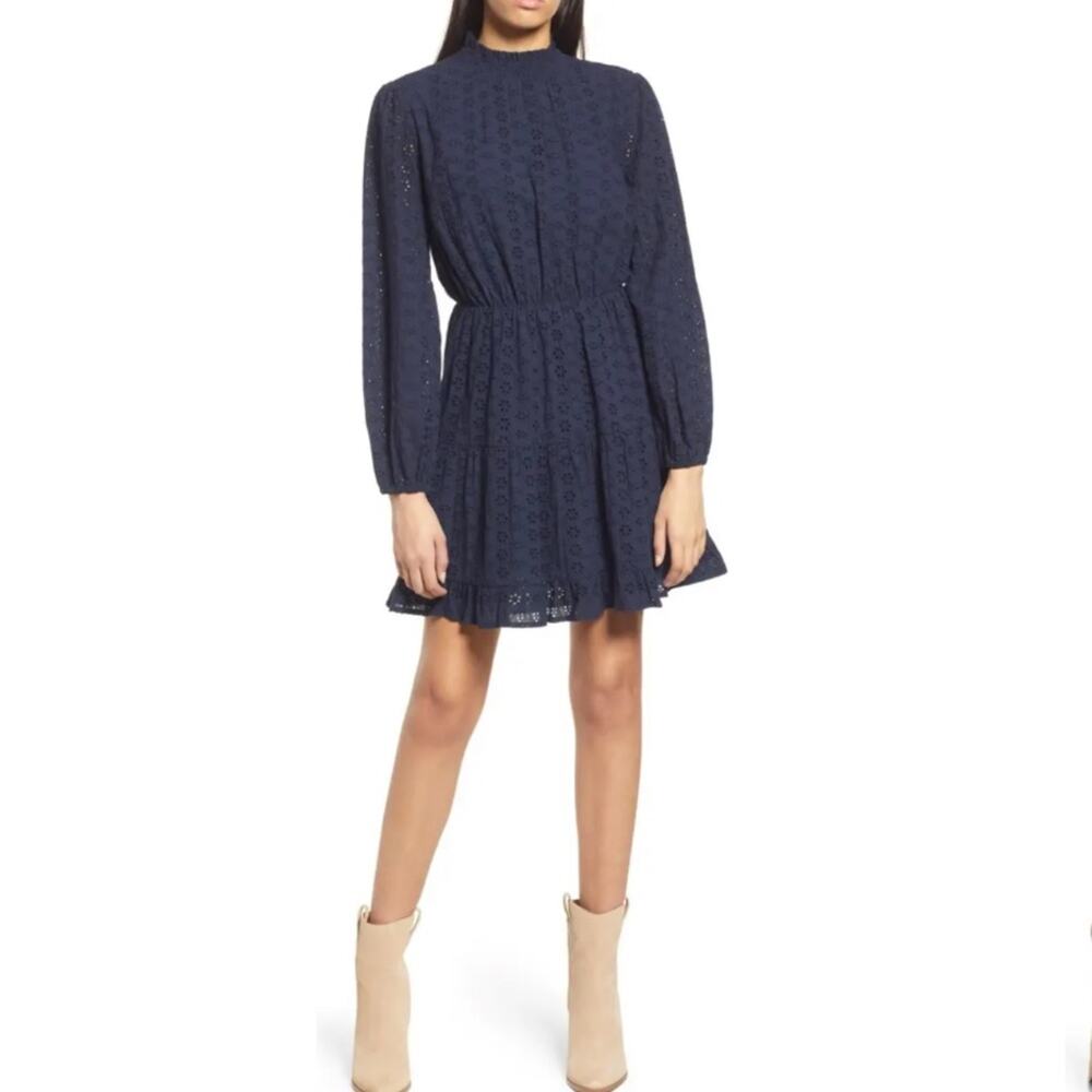 LOST + WANDER Sunday Funday Eyelet Detail Long Sleeve Cotton Minidress M NWT - Picture 1 of 14